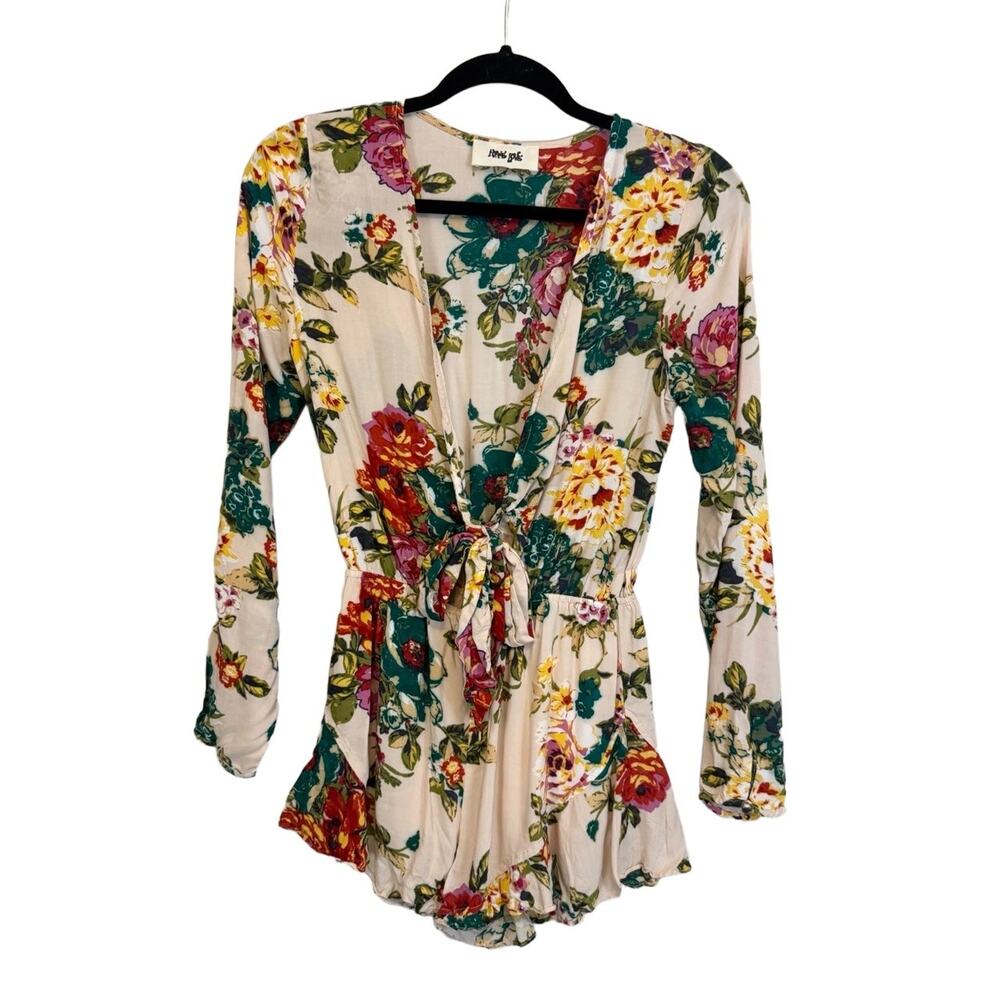 Hippie Love Boho Floral Romper Beige Small
